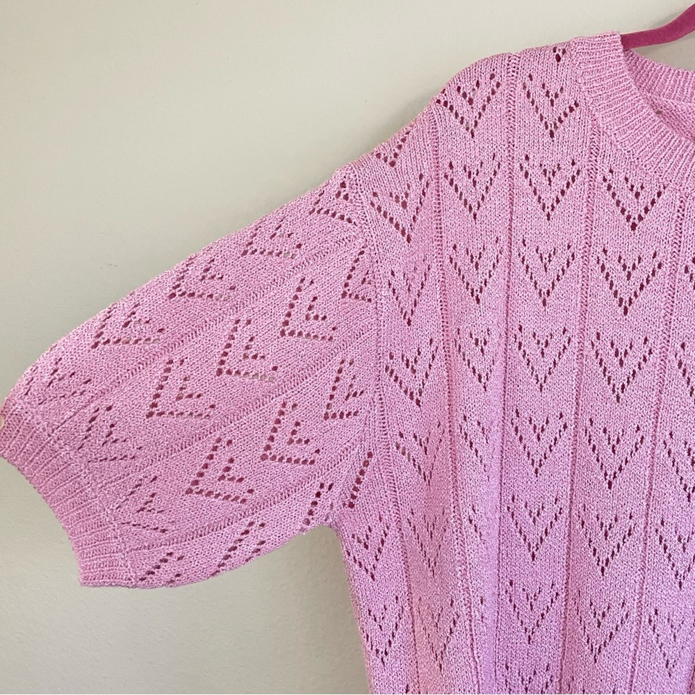 Entro Heart Pointelle Short Sleeve Top Size Medium - Picture 3 of 6